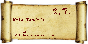 Kola Tamás névjegykártya